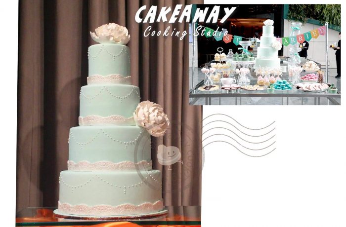 四層牡丹花結婚蛋糕 (Tiffany Blue)