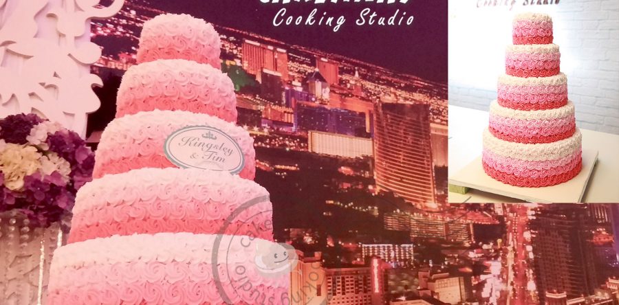 五層漸變色糖霜唧花結婚蛋糕