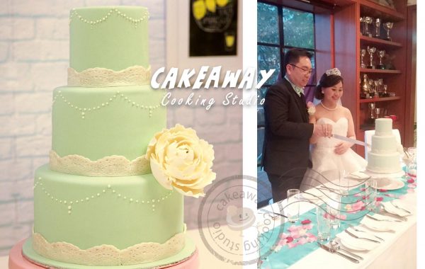 三層牡丹花結婚蛋糕 (Tiffany Blue)