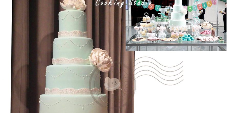 四層牡丹花結婚蛋糕 (Tiffany Blue)