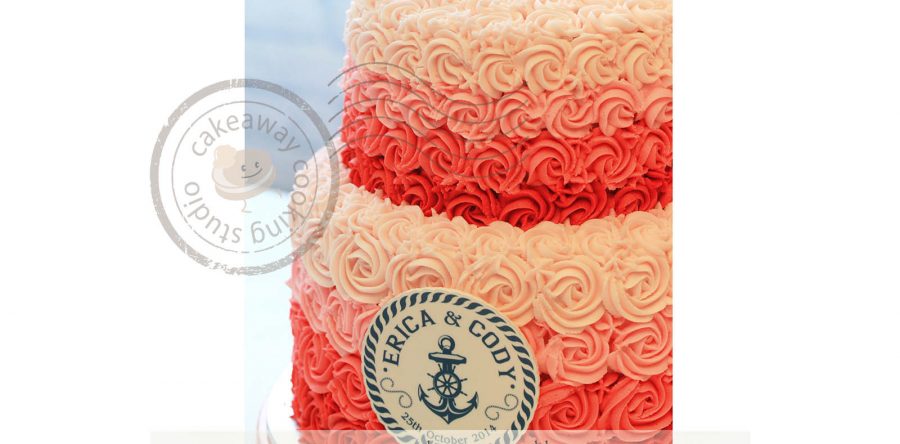 漸變色糖霜唧花結婚蛋糕 (可印LOGO)