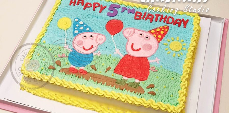 Peppa Pig 手繪忌廉蛋糕 (長方形）