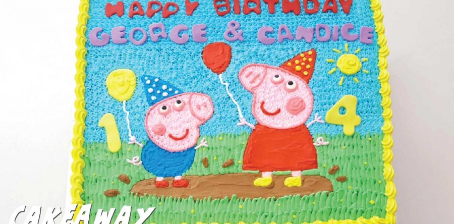 Peppa Pig 手繪忌廉蛋糕 (長方形）