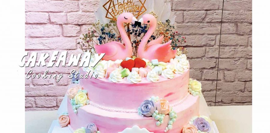 粉紅 Flamingo 連玫瑰花唧花（兩層）