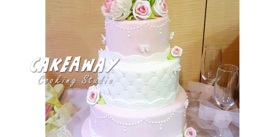 三層結婚蛋糕 （玫瑰花球形）