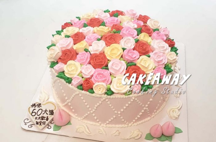 玫瑰唧花賀壽蛋糕