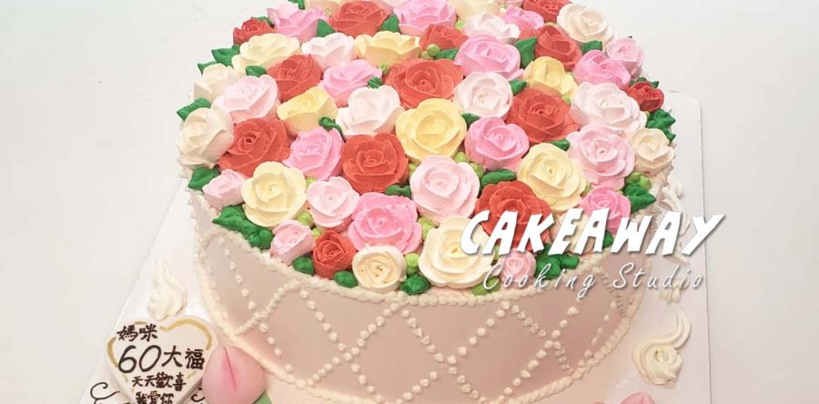 玫瑰唧花賀壽蛋糕