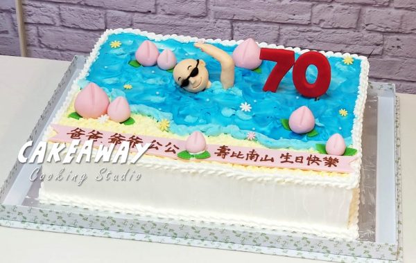 七十賀壽蛋糕（游泳主題）