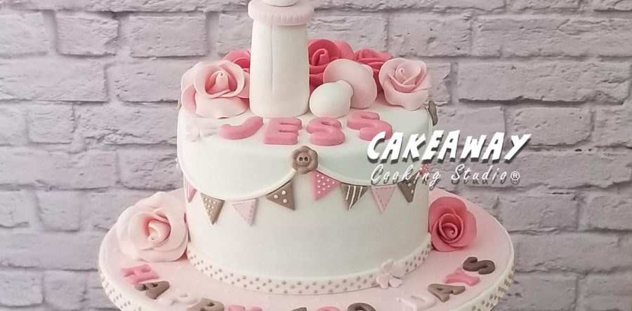 優雅小女孩百日宴蛋糕 (粉紅色)