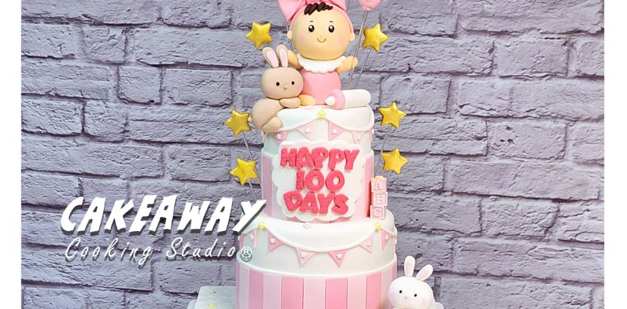 小女孩與小兔百日宴蛋糕