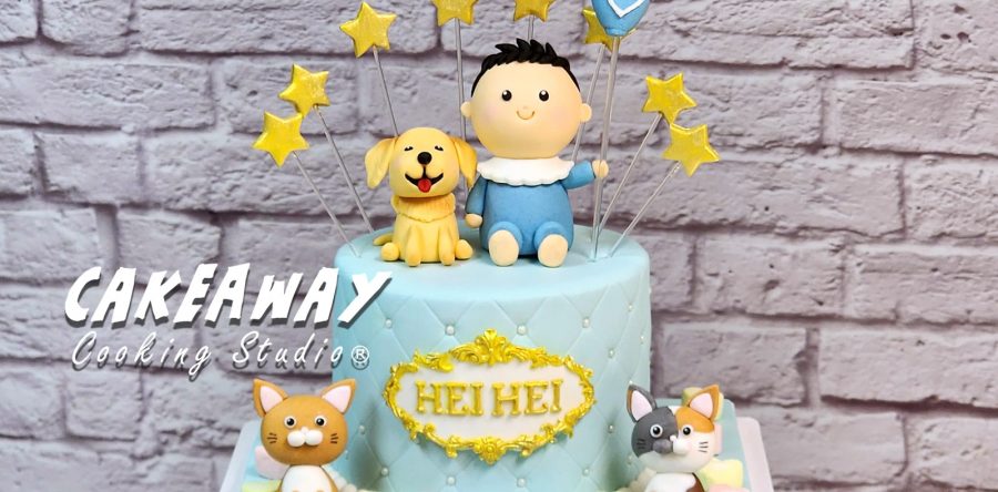 小男孩與萌寵們百日宴蛋糕