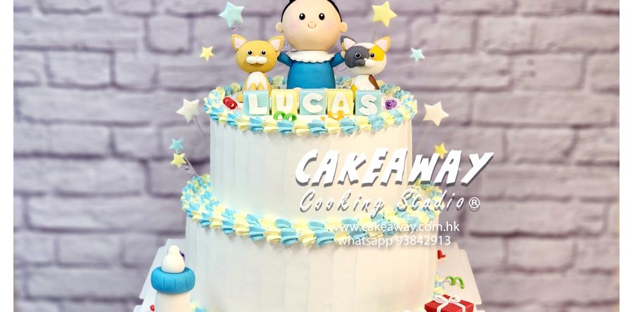 小男孩與貓咪百日宴雙層蛋糕