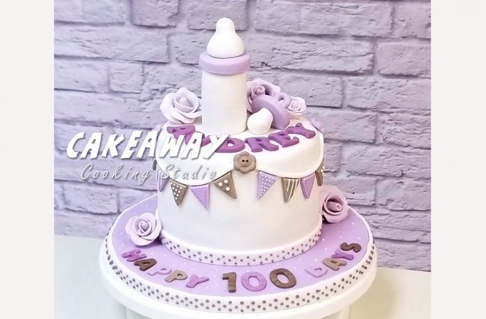 優雅小女孩百日宴蛋糕 (粉紫色)