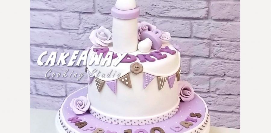 優雅小女孩百日宴蛋糕 (粉紫色)